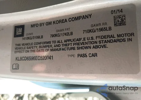 2014 Chevrolet Spark 1Lt Auto из США, поврежденный, VIN KL8CD6S96EC520041